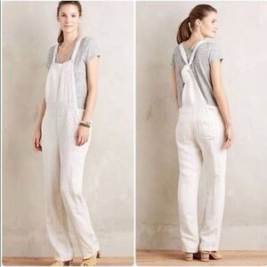 Anthropology Pilcro & the Letterpress Cream Tie-back Overalls Size Medium